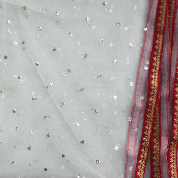 anokherang Dupattas OffWhite Sequenced Dupatta with Red Border