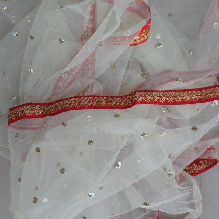 anokherang Dupattas OffWhite Sequenced Dupatta with Red Border