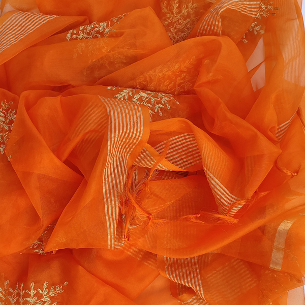 anokherang Dupattas Orange Festive Embroidered Organza Dupatta