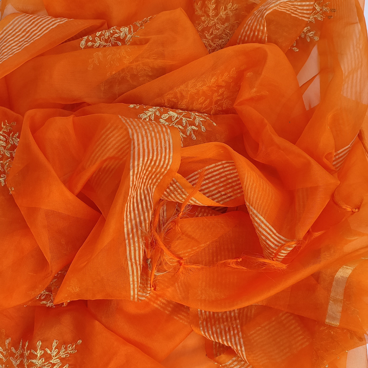 anokherang Dupattas Orange Festive Embroidered Organza Dupatta
