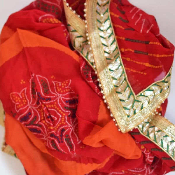anokherang Dupattas Orange Maroon Bandhej Georgette Gotta Dupatta