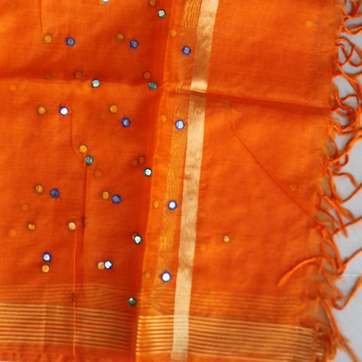 anokherang Dupattas Orange Mirror Organza Dupatta