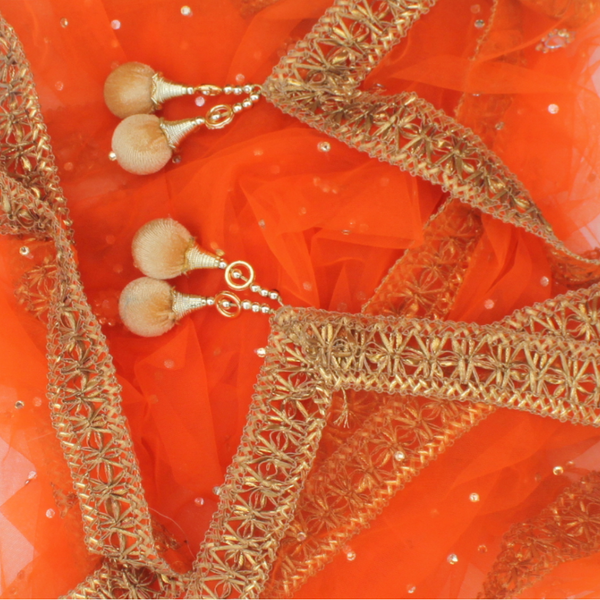 anokherang Dupattas Orange Net Gold and Mirror Dupatta