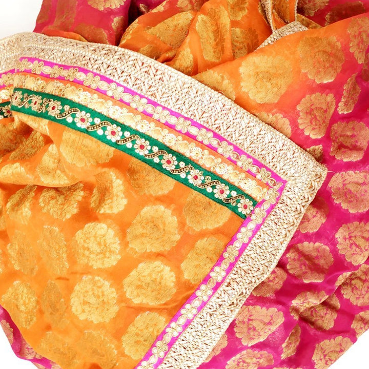 anokherang Dupattas Orange Rani Mughal Banarsi Georgette Dupatta