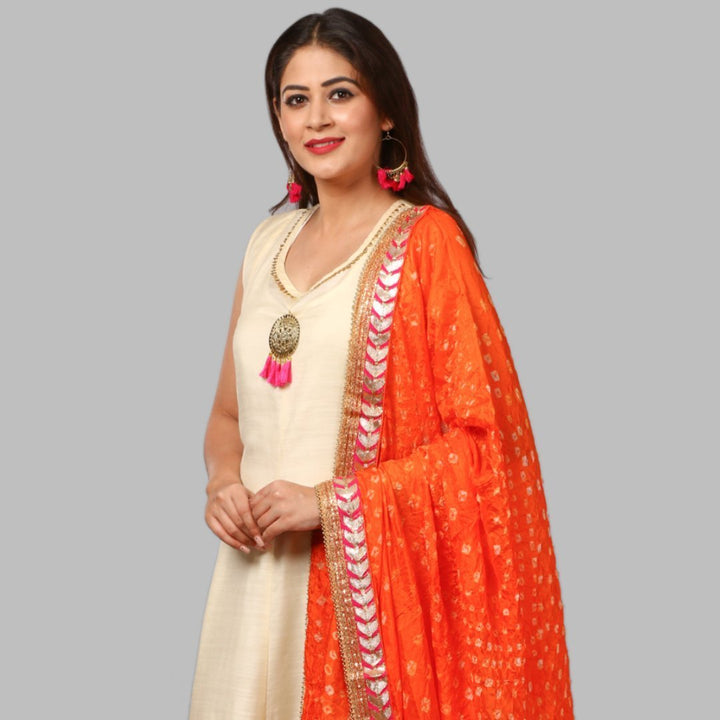 anokherang Dupattas Orange Silk Bhandej Dupatta