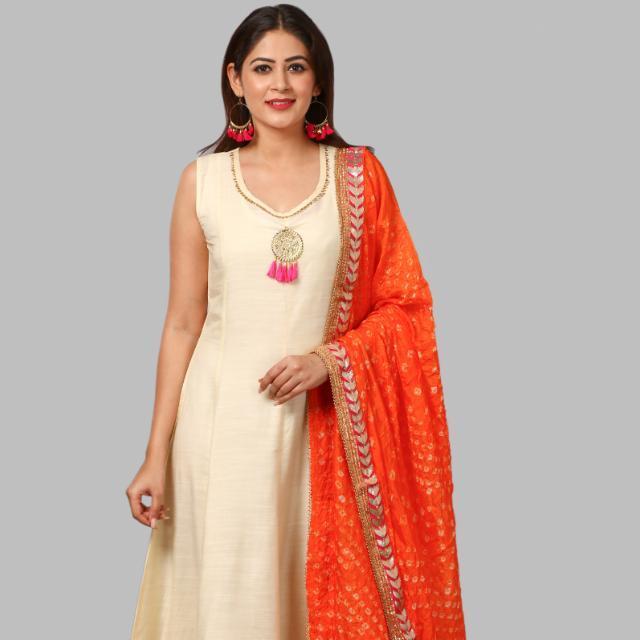 anokherang Dupattas Orange Silk Bhandej Dupatta