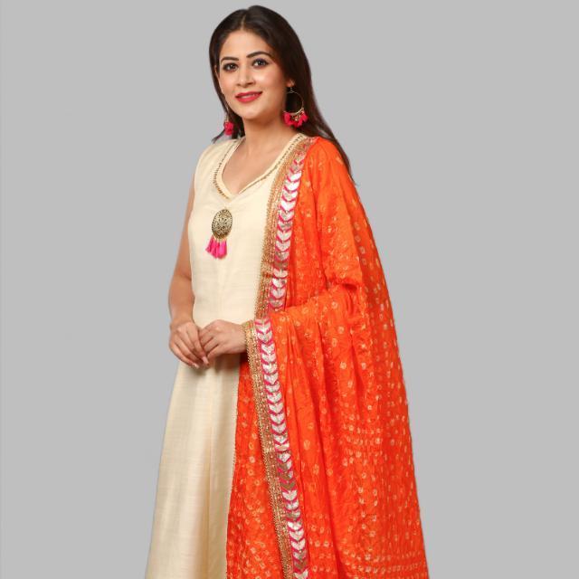 anokherang Dupattas Orange Silk Bhandej Dupatta