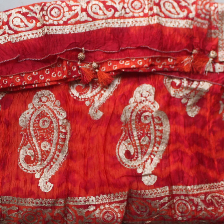 anokherang Dupattas Orange tie and dye paisley foil Dupatta