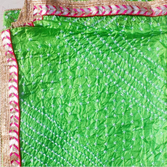 anokherang Dupattas Parrot Green Bhandej Silk Dupatta