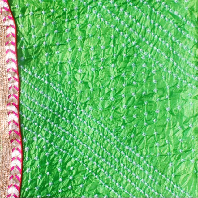 anokherang Dupattas Parrot Green Bhandej Silk Dupatta