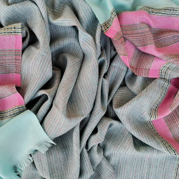 anokherang Dupattas Pastel Blue Contemporary Weaved Wool Stole