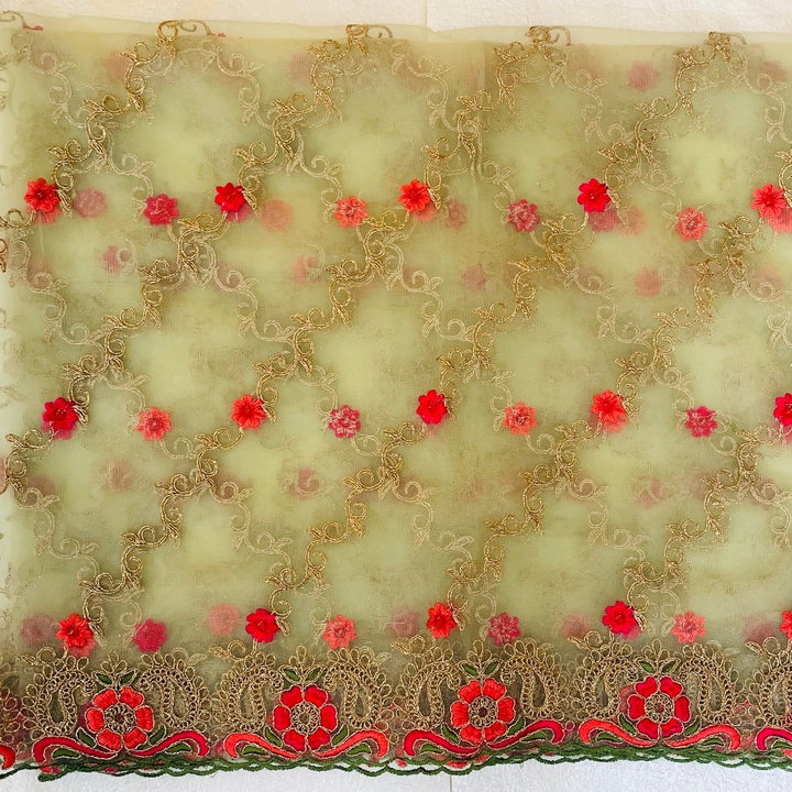 anokherang Dupattas Pastel Green Colorful Floral Embroided Net Dupatta