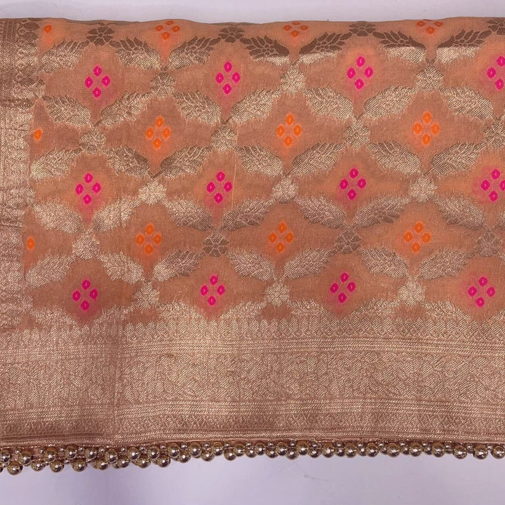 anokherang Dupattas Peach Bandhej Georgette Banarsi Dupatta