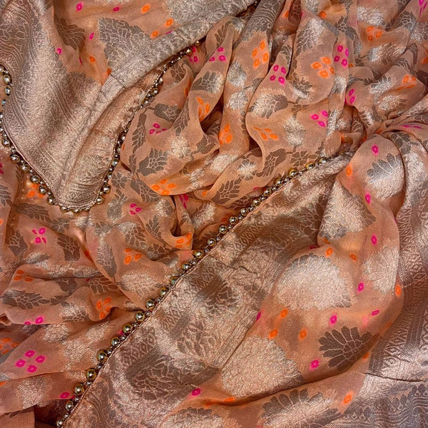 anokherang Dupattas Peach Bandhej Georgette Banarsi Dupatta
