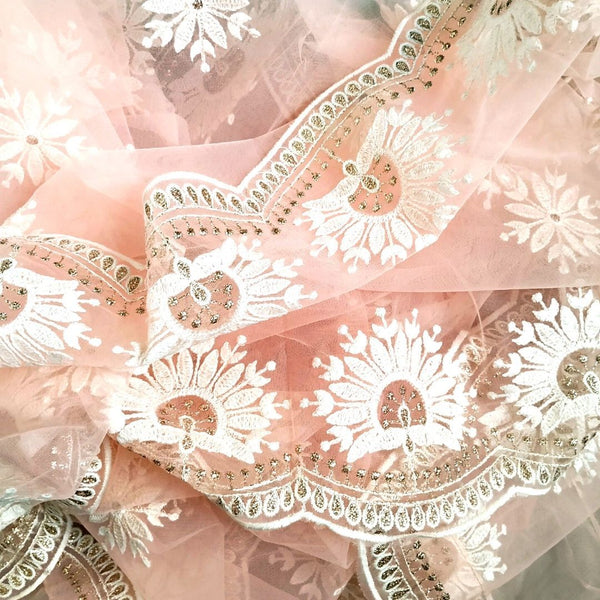 Peach Chikankari Net Dupatta