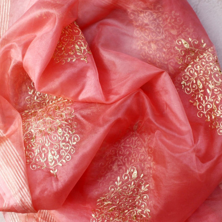 anokherang Dupattas Peach Festive Embroidered Dupatta