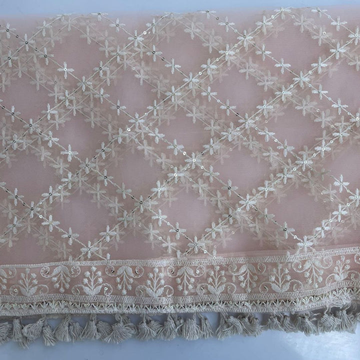 anokherang Dupattas Peach Floral Chikankari Net Dupatta