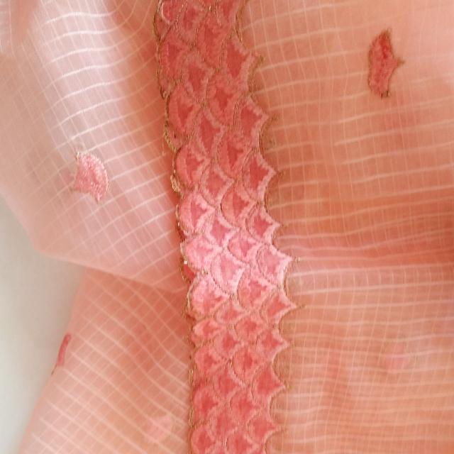 anokherang Dupattas Peach Gold and Thread Self Chequered Dupatta