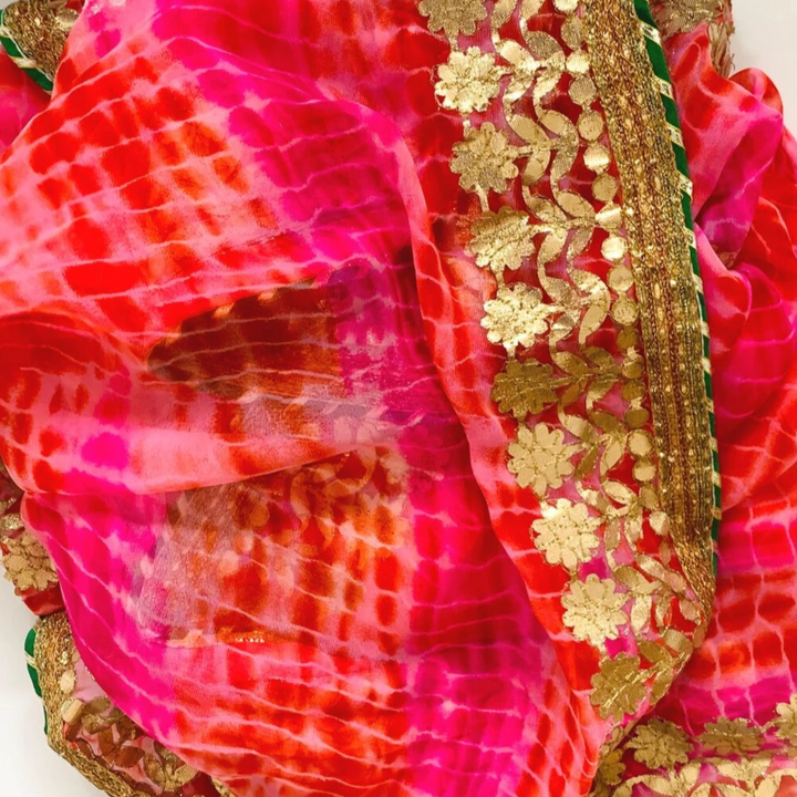 anokherang Dupattas Peach Gotta Patti Floral Chiffon Dupatta