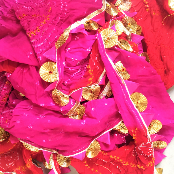 Pink Red Rai Bandhani Dupatta