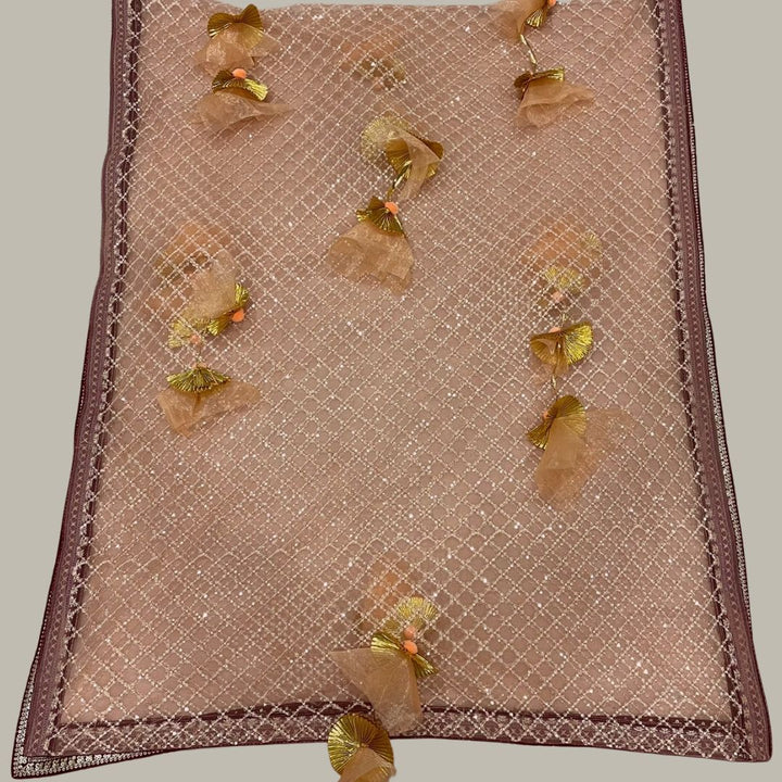 anokherang Dupattas Peach Net Embroidered Bridal Entry Dupatta