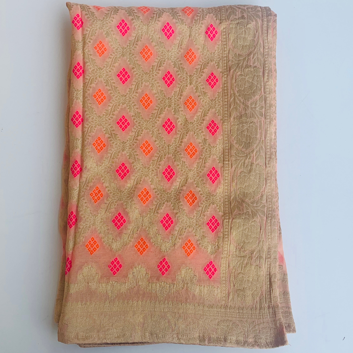 anokherang Dupattas Peach Pink Banarasi silk Embroidered Dupatta