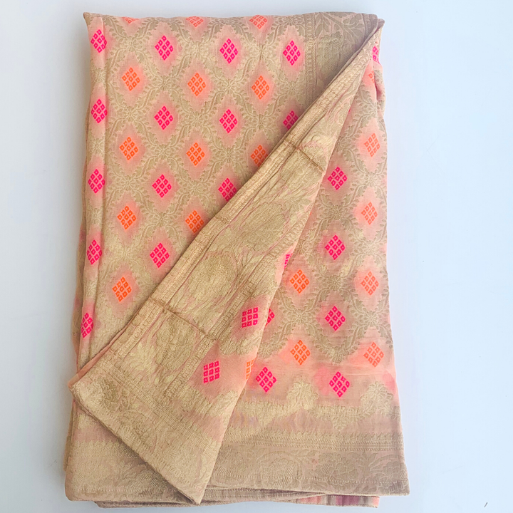 anokherang Dupattas Peach Pink Banarasi silk Embroidered Dupatta