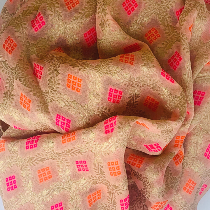 anokherang Dupattas Peach Pink Banarasi silk Embroidered Dupatta