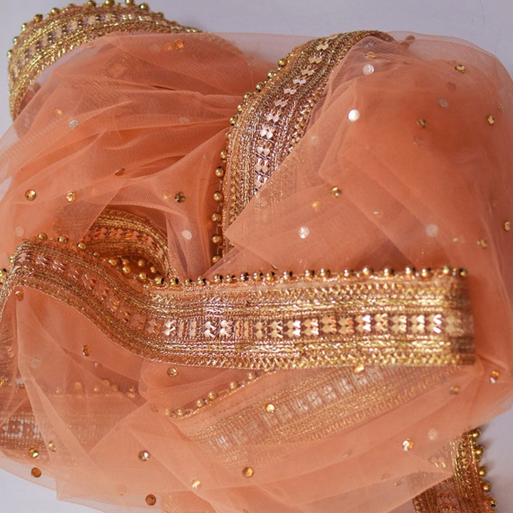 anokherang Dupattas Peach Smiles Net Stone Dupatta