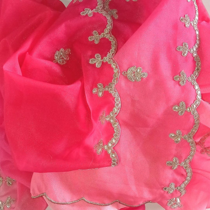 anokherang Dupattas Peach Tone Embroidered Gotta Scalloped Dupatta