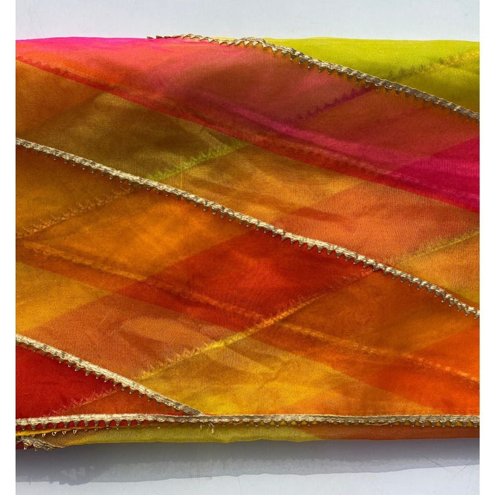 anokherang Dupattas Peppy Leheriya Gota Embroidered Organza Dupatta