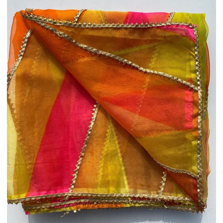 anokherang Dupattas Peppy Leheriya Gota Embroidered Organza Dupatta