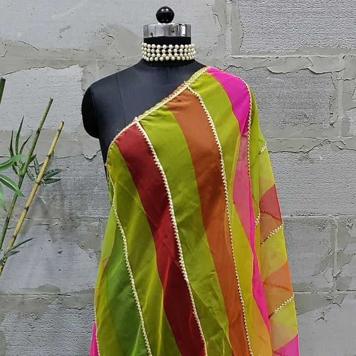 anokherang Dupattas Peppy Leheriya Gota Embroidered Organza Dupatta