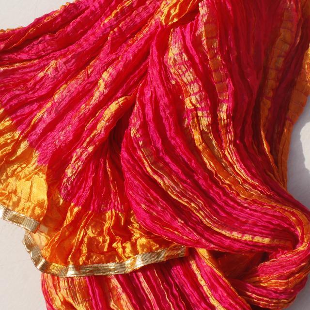 anokherang Dupattas Pink and Orange Tie-Dye Art Silk Dupatta