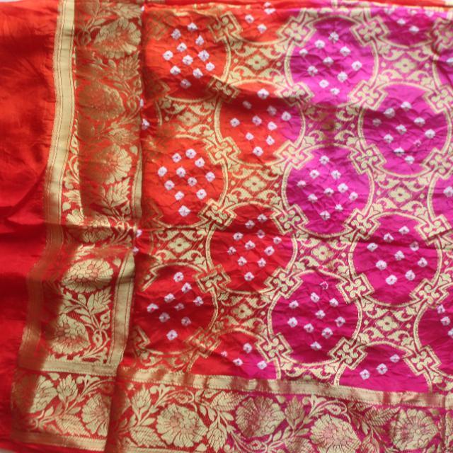 anokherang Dupattas Pink and Red Tie and Dye Silk Bhandej Dupatta