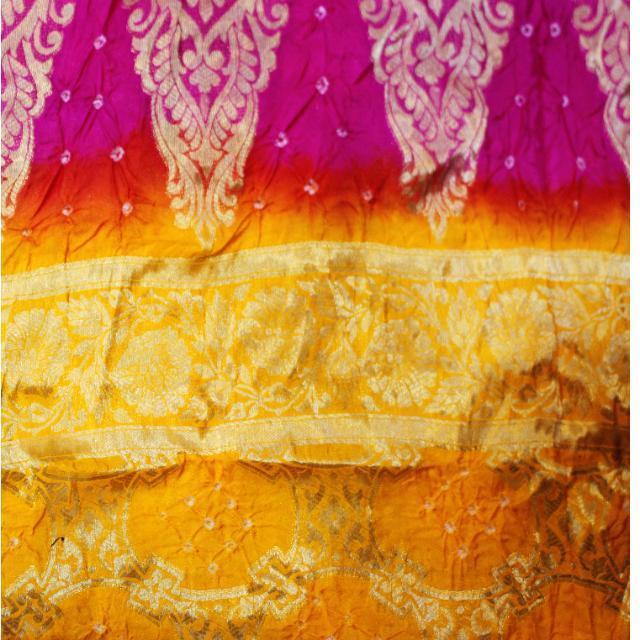 anokherang Dupattas Pink and Yellow Tie and Dye Silk Bhandej Dupatta