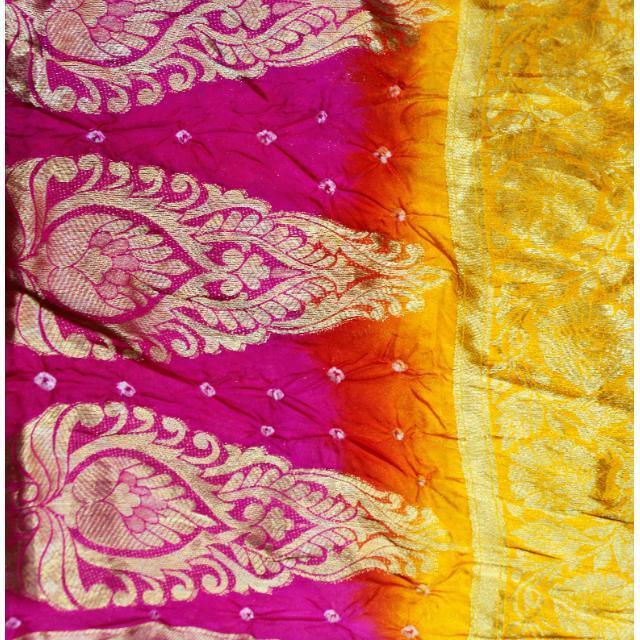 anokherang Dupattas Pink and Yellow Tie and Dye Silk Bhandej Dupatta