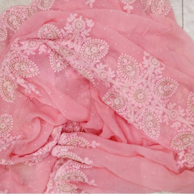 anokherang Dupattas Pink Chiffon Thread Embroidered Chiffon Dupatta