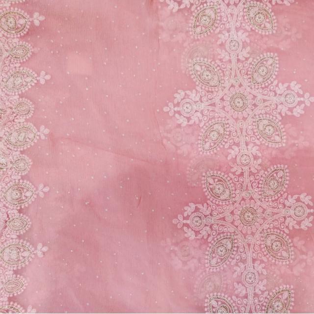 anokherang Dupattas Pink Chiffon Thread Embroidered Chiffon Dupatta