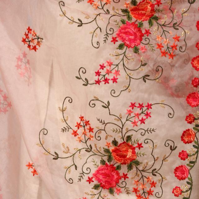 anokherang Dupattas Pink Floral Embroidered Organza Dupatta