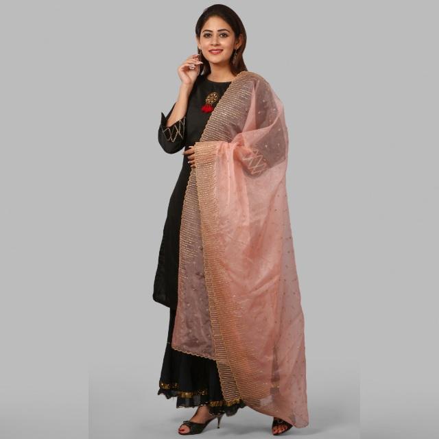 anokherang Dupattas Pink Glittering Organza Dupatta