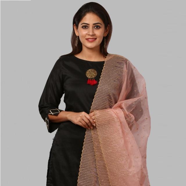 anokherang Dupattas Pink Glittering Organza Dupatta