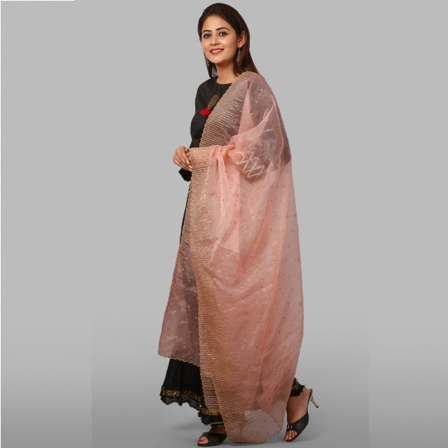 anokherang Dupattas Pink Glittering Organza Dupatta