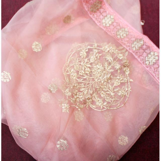 anokherang Dupattas Pink Gold Embroidered Net Dupatta