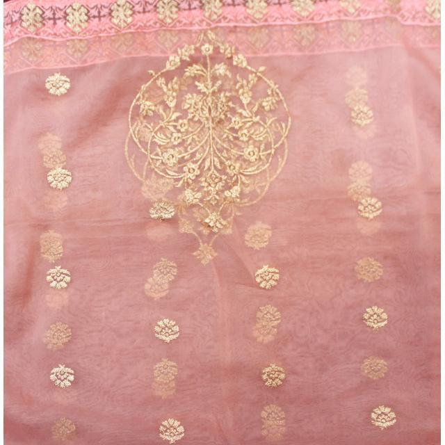 anokherang Dupattas Pink Gold Embroidered Net Dupatta