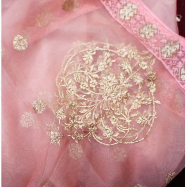 anokherang Dupattas Pink Gold Embroidered Net Dupatta