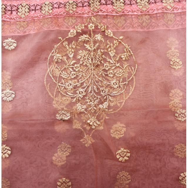 anokherang Dupattas Pink Gold Embroidered Net Dupatta
