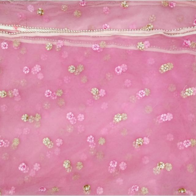 anokherang Dupattas Pink Gold Floral Embroidered Pearl Dupatta
