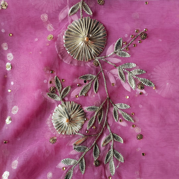 anokherang Dupattas Pink Gota Floral Stone Embroidered Net Dupatta