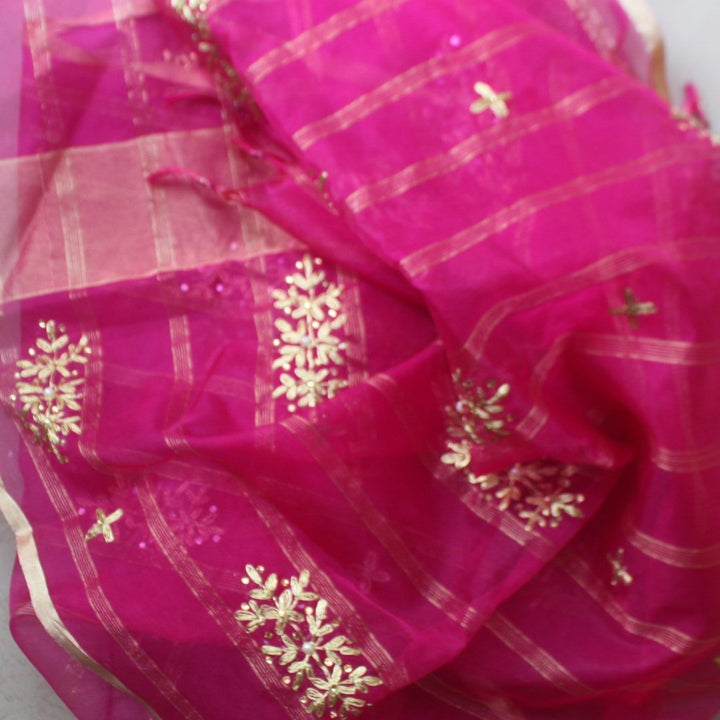 anokherang Dupattas Pink Gota Silk Bandhej Dupatta